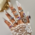 8-piece purple heart and snake ring set with shimmering crystals on silver bands - Silver Animal And Geometric Gemstone Assortment (22812-silver)