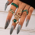 Five-piece gold ring set featuring emerald green gems and a snake design for women - Heart Pave Green Set (19656-ring-G)