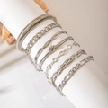 Detail view of 7-piece silver geometric bracelet set with rhinestones and chain links - Vintage Silver Tone Collection Style (28731-silvery)