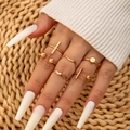 Detail of minimalist gold alloy ring set with geometric shapes on hand - Gold Minimalist Line Style (30284-ring-G)