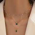 Collier doré à trois couches avec perles et pendentifs géométriques vert émeraude - Or + Pierre Émeraude (23198-gold)