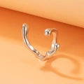 Silver liquid metal style open ring with irregular lava texture and polished finish - Silver Irregular Streamline Open Ring (22381-3)