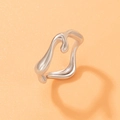 Lava style fluid silver ring with creative heart-shaped shadow on pink background - Silver Lava Drip Open Ring (22381-1)