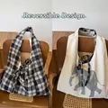 Borsa tote reversibile con motivo a quadri vintage e stampa di un elefante - Borsa Reversibile Elefante a Quadri Nero Bianco