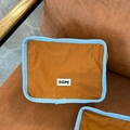 Brown nylon cosmetic bag with light blue edging and HOPE label for travel storage - Large / Brown
