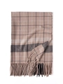 Classic beige and coffee plaid scarf with tassels in thick imitation cashmere fabric - Khaki