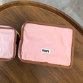 Pink minimalist cosmetic storage bag with HOPE label and brown piping in two sizes - Large / Pink