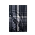 Thick black, grey, and white plaid scarf with fringe tassels for winter warmth - Black
