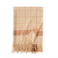 Classic beige plaid scarf with orange accents and long tassels in soft faux cashmere - Deep Beige