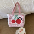 Borsa termica bianca a pois con stampa di ciliegie e manici rosa per il pranzo - Borsa Termica Cherry Girl