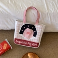 Borsa termica a scacchi rosa con disegno di maialino e manici per il pranzo - Borsa Termica Pig Girl