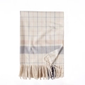 Sciarpa classica a quadri beige con nappe in simil cashmere spesso per l'inverno - Crema