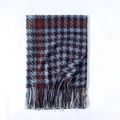 Winter houndstooth scarf with tassels in deep blue and reddish brown colors - Blue Houndstooth