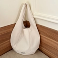 Sac fourre-tout plissé beige minimaliste à rayures verticales et grande capacité d'épaule - Blanc Cassé