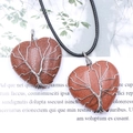 Brown goldstone heart pendant with silver wire tree of life and black necklace cord - Goldstone (Synthetic)