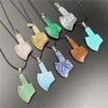Polished natural crystal axe pendant necklaces in rose quartz, agate and malachite stones - Mixed Styles Random