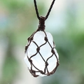 Collier en filet tissé main avec pendentif en cristal de quartz naturel transparent - Cristal blanc