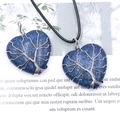 Lapis lazuli heart pendant necklace with silver tree of life wire wrapping - Lapis Lazuli