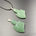 Green natural aventurine stone axe pendant with black woven cord and silver clasp - Green Aventurine