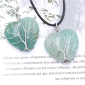 Silver wire wrapped heart-shaped green stone pendant with tree of life design - Green Aventurine