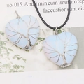 Silver wire wrapped tree of life heart pendant necklace with blue opal stone - Synthetic Opal