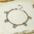 Elegant silver butterfly charm anklet with sparkling crystal square link chain for women - Silver Rhinestone Butterfly Style (31107-ank-S-EP)