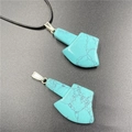 Polished blue turquoise stone axe pendant necklace with black braided cord and metal clasp - Synthetic Blue Turquoise