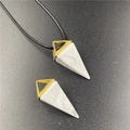 Geometric white stone cone pendant necklace with black woven cord and gold buckle - Howlite