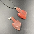 Axe-shaped reddish-brown carnelian stone pendant with a black woven cord and metal clasp - Watermelon Red (Synthetic)