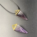Amethyst geometric cone pendant with gold clasp and black cord necklace for women - Amethyst