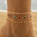 Three-layer gold anklet with colorful heart charms and twisted rope chain style - Gold Colorful Heart 3Pcs Set (31780-ank-G-EP)