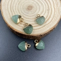Faceted heart-shaped green stone pendants with gold-plated caps and hanging loops - Green Aventurine