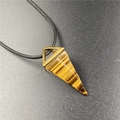 Tiger eye stone cone pendant necklace with golden metal clasp and black woven cord - Tiger's Eye