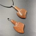 Polished goldstone axe pendant necklace featuring sparkling brown stone and black cord - Synthetic Goldstone