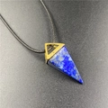 Lapis Lazuli cone pendant necklace with gold metal clasp and black braided rope - Lapis Lazuli