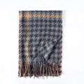 Thick winter houndstooth scarf with tassels in grey and orange color scheme - Blue Gray Houndstooth