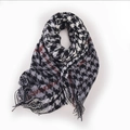 Écharpe d'hiver pied-de-poule classique noire, blanche, grise et bordeaux à franges - Pied-de-poule Noir et Blanc