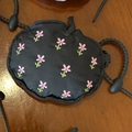 Sweet floral embroidery black apple-shaped earphone case with soft protective fabric - Black Earphone Case With All-over Embroidered Small Flowers