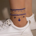 Detalle del conjunto de cinco tobilleras de cuentas azules con colgante de estrella - Estilo octagrama azul oscuro bohemio de 5 piezas (23411-blue) / Set de 5 piezas / Azul marino