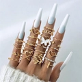 Chic 20-piece gold ring set with white enamel butterfly and pearl accents for stacking - Enamel Butterfly Gold Style (26443-gold)