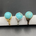 Handmade wire-wrapped turquoise bead rings in gold, silver and bronze finishes - Blue Turquoise (Synthetic)