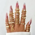 Set di anelli dorati boho con farfalle, cuori, perle e dettagli in cristallo - Stile oro 26502