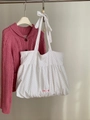 White polka dot canvas tote bag with pink ribbon and bow handles for a sweet spring look - Black Polka Dot