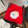Bolso bandolera de nailon rojo con cordón, bordado de perro lindo y correa de cuerda - Perro con Sombrero Floral Rojo