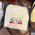 Bolso bandolera de nailon blanco roto con bordado Poppy amarillo y correa de cordón - Caniche de Cereza Blanco Roto