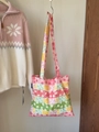 Ethnic patchwork canvas tote bag with floral pastel patterns and drawstring design - Floral Checkered Crossbody Bag