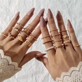 Golden butterfly and heart multi-piece stacking rings with pearl and star details - Gold Butterfly Pearl Style (25529-ring-G)