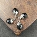 Colgantes ovalados de piedra negra tallada con engaste plateado para joyas DIY - Obsidiana