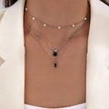 Collier argent à trois rangs avec perles et pendentifs rectangulaires en pierre noire - Argent + Pierre Noire (23198-silver black)