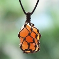 Collier filet marron fait main avec un pendentif en cristal naturel orange brut - Agate rouge